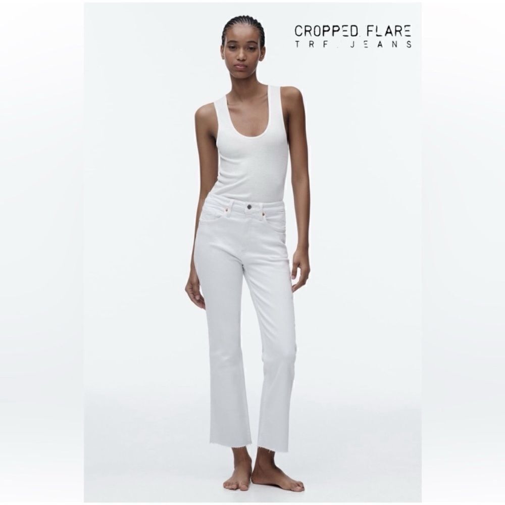 Zara White Cropped Flare Jeans